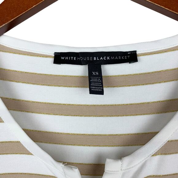 White House Black Market WHBM Tank Top Tan Cream Gold Stripe Lace Up Women's XS - Picture 3 of 6